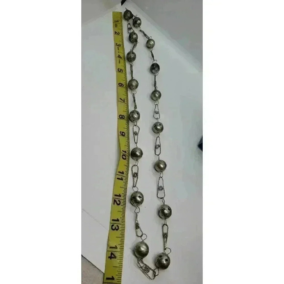 Vintage silver wedding necklace Mexican traditional Long Ball Bead Chain - Picture 7 of 7